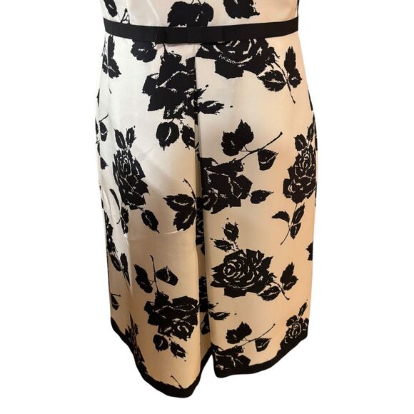 Ann Taylor Silk Midi-Dress White with Black Floral Print Line Pleated Front 12P - Picture 4 of 10